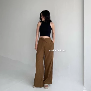 ASOKA Rachel Pants 2431 Celana Highwaist Tali Celana Linen Crinkle Kulot Casual