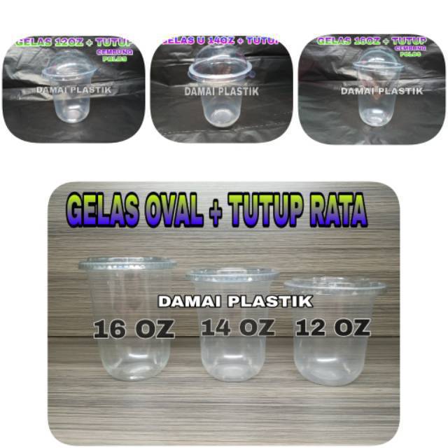 Jual Gelas Oval Tutup Cembung 16oz 14oz 12oz Cup U Lid Cup 16 Oz 14 Oz 12 Oz Gelas Plastik 8119