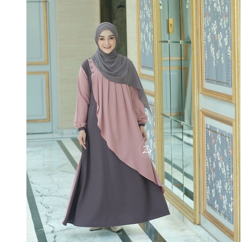 Jual ZAKHIRA DRESS ZR ORI DRESS SALWA LAYER CANTIK AKSEN KANCING