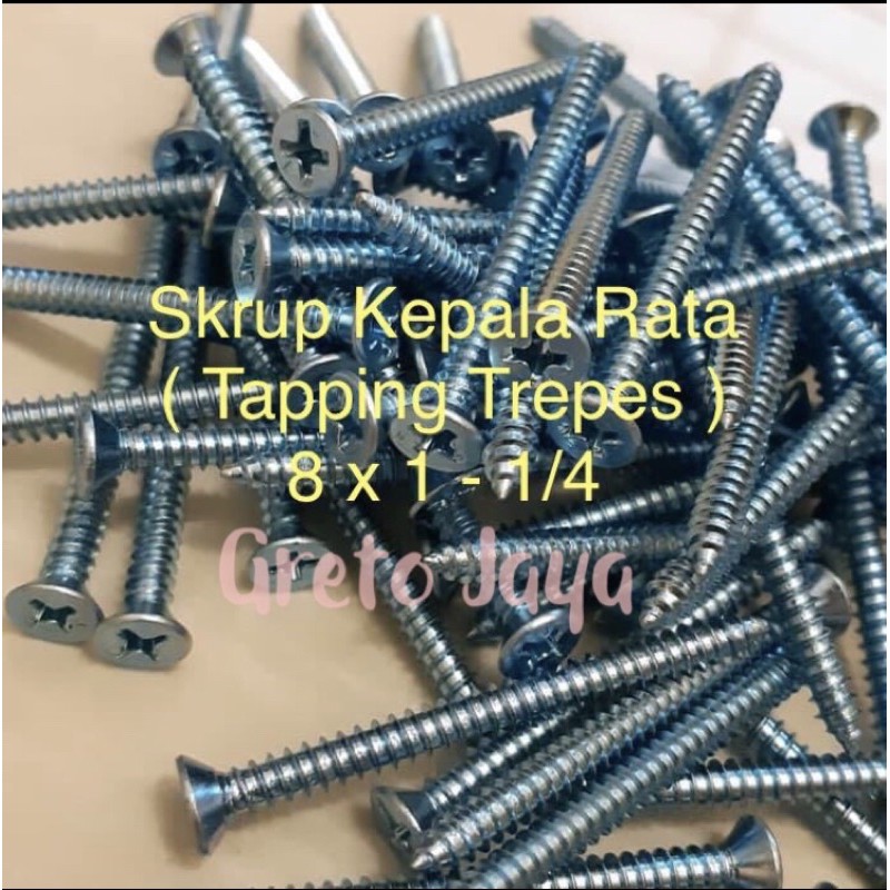 Jual ( 8x1-1/4 100bj ) Sekrup Trepes 3cm Skrup FH 8 x 1-1/4 Kepala ...