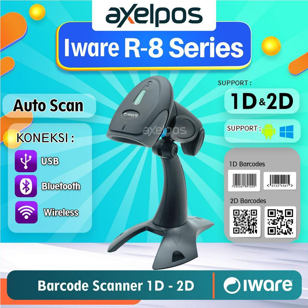 Jual Barcode Scanner Usb Bluetooth Wireless 1D/2D Auto Scan Iware R8 ...