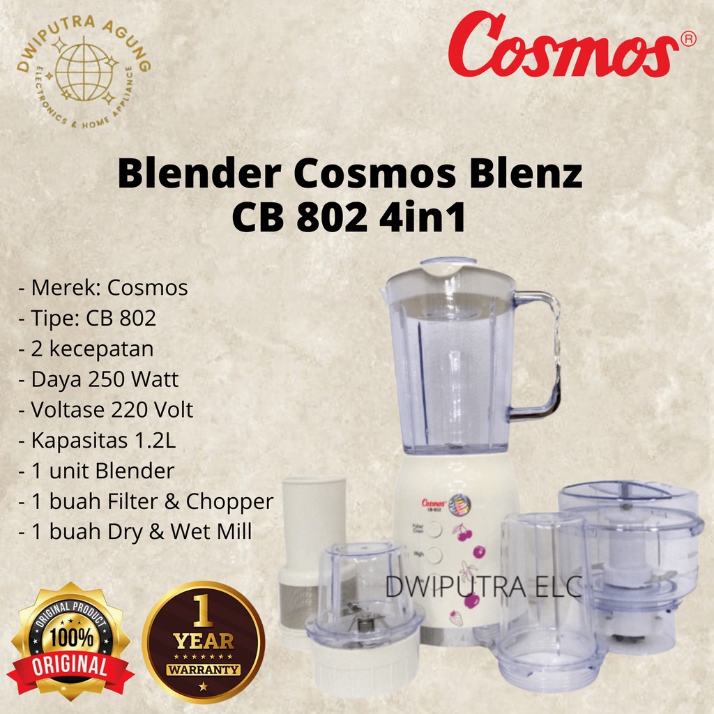 Jual BLENDER DAN CHOPPER 4 IN 1 COSMOS BLENZ CB 802 CB802 PLASTIK 1,2 ...