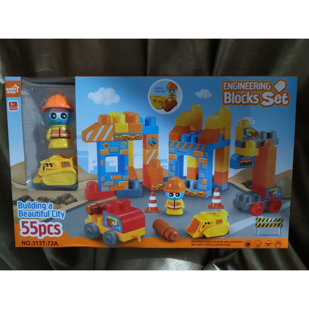 Jual Kiddy Star Engineering blocks main balok kontruksi 55 pc | Shopee ...