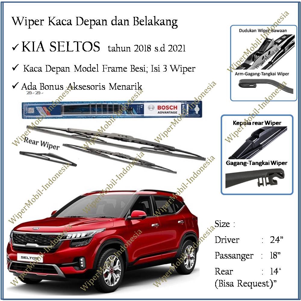 Jual Wiper Bosch Kaca Depan Belakang Kia Seltos