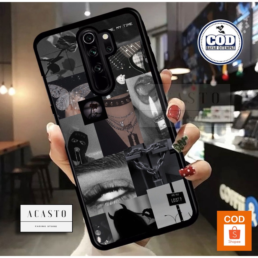 ACASTO Case Xiaomi Redmi Note Pro motif aesthetic black color warna hitam  unik keren theme custom case pria wanita semua tipe HP