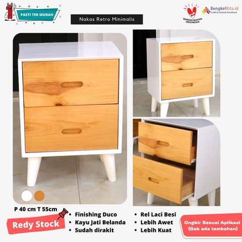Meja Nakas Minimalis Retro Miranda| Meja Laci Samping Tempat Tidur | Nakas Duco Minimalis Premium