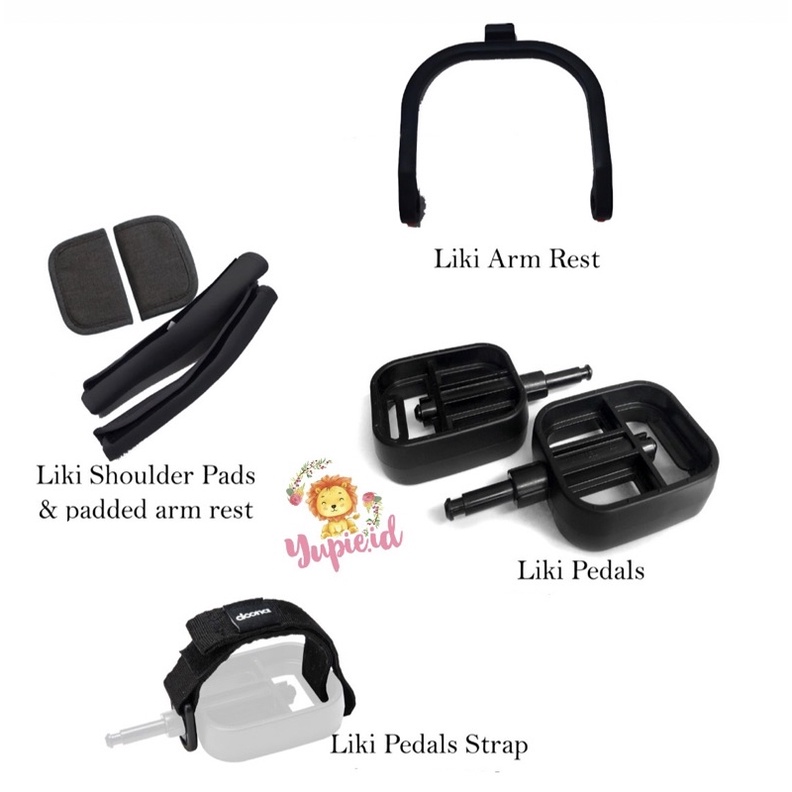 Jual doona liki trike original acc bag / Cup holder / rain cot / tiang penyambung / strap pedal
