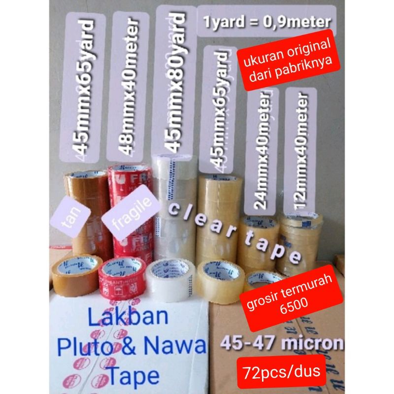 Jual harga TURUN...clear/coklat/fragile/black tape nawa 45mm x 65 Yard ...