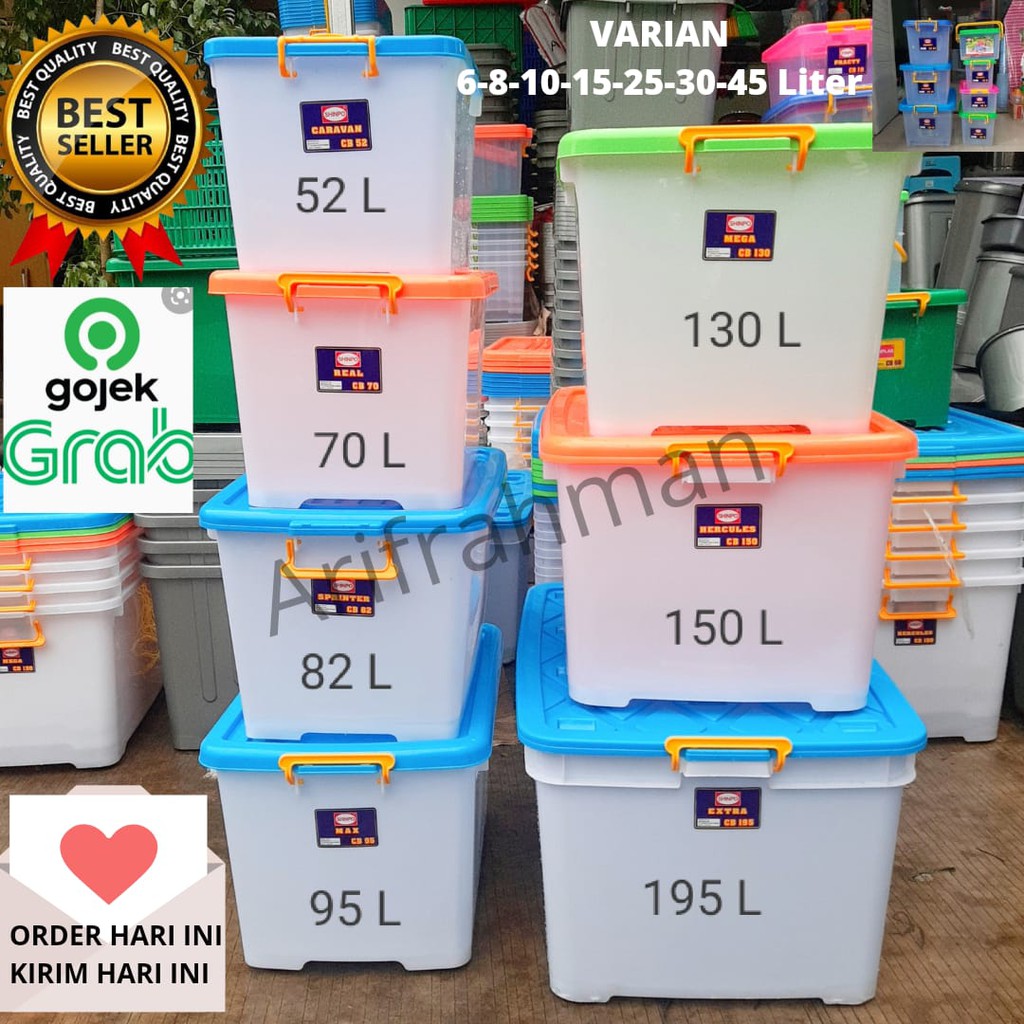 Jual Kontainer Box Plastik Container Box Penyimpanan Barang Size 25 30 45 52 70 82 95 130 150 3960