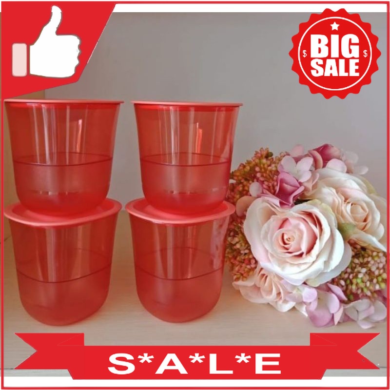 Jual Tupperware Crystalline Low Glass 4pcs PEACH Tupperware Original ...