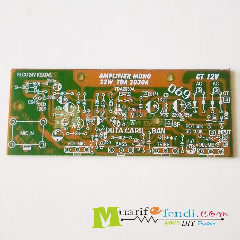 Jual PCB Speaker Aktif Mono Mic Bass treble volume dan Amplifier 22Watt