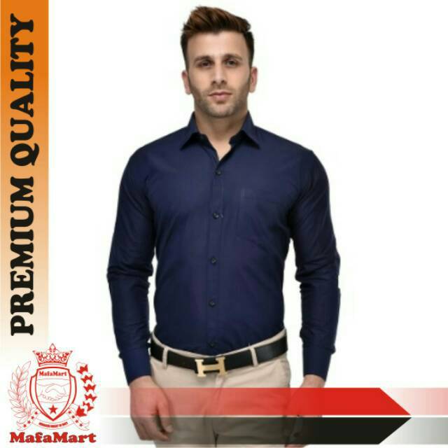 Jual Baju Kemeja Pria Lengan Panjang Navy Biru Dongker Polos Casual Formal Shopee Indonesia 7134