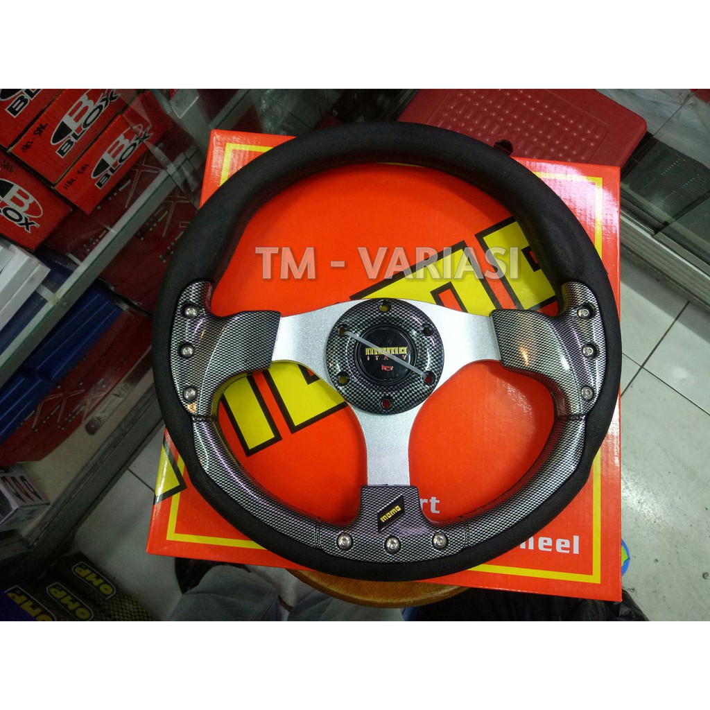 Jual Stir Racing Momo 13 Inchi Import Carbon Motif Rendah Baut Palang ...