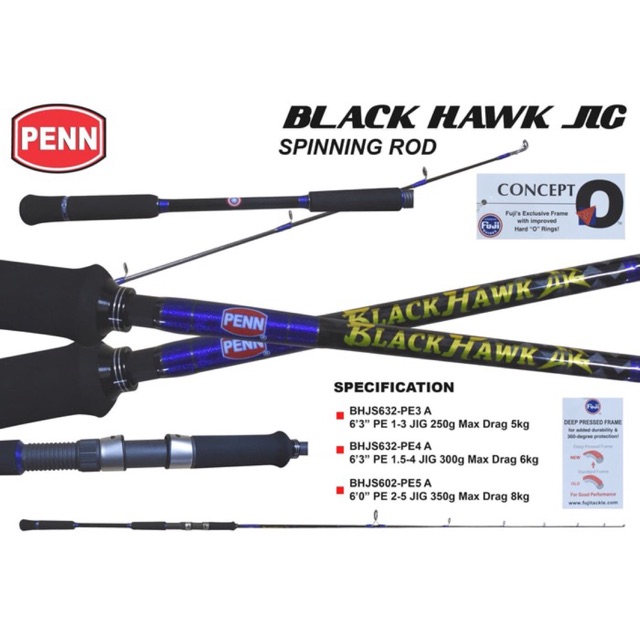 Jual PENN | Black Hawk BHJS632 PE 2-5 - 2 pcs SPINNING Rod 189cm