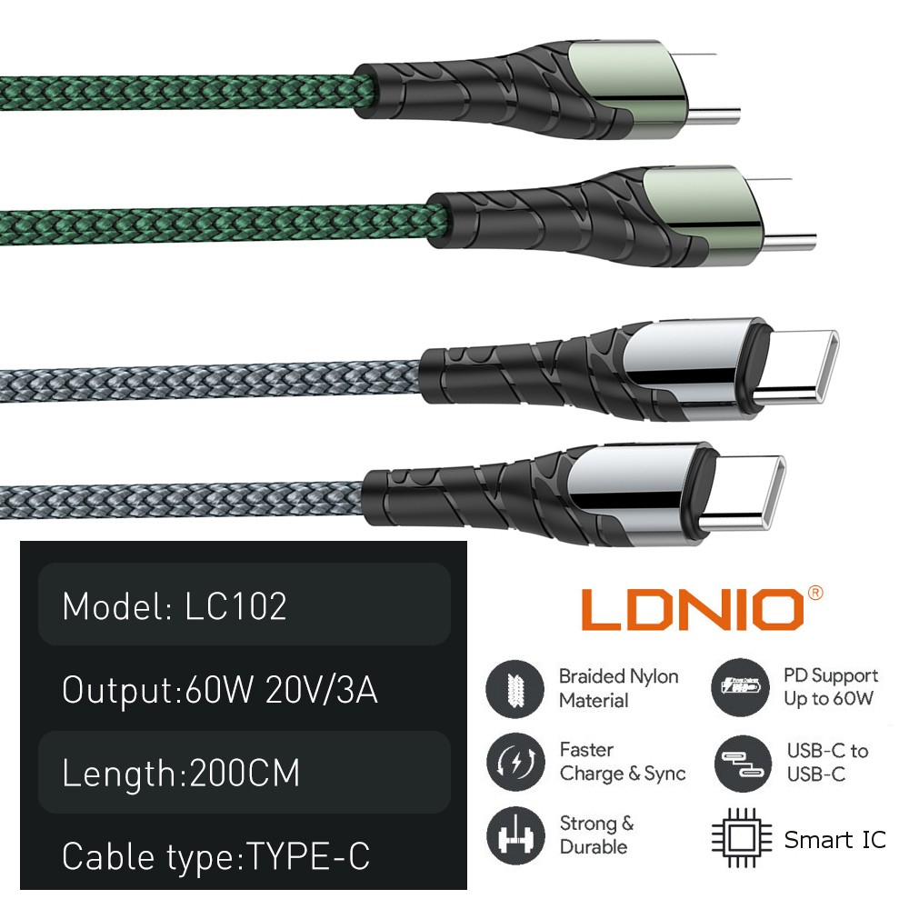 Jual LDNIO LC102 Type-C to Type-C Fast Charging Data Cable 60W - 200cm ...