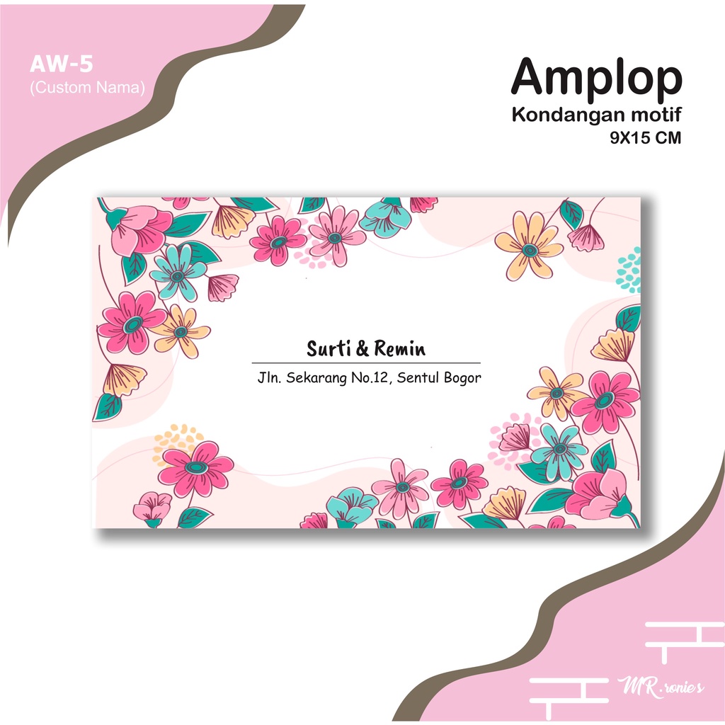 Jual Cetak Amplop Custom Nama Motif Bunga Undangan / Kondangan AW-5