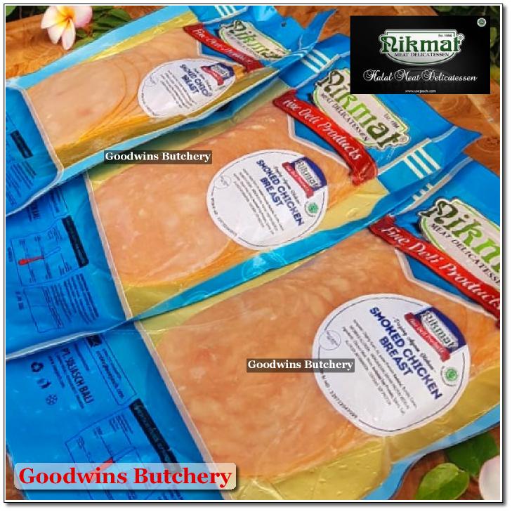 Jual SMOKED CHICKEN BREAST SLICED frozen NIKMAT Halal Delicatessen Soejasch Bali 250g Shopee
