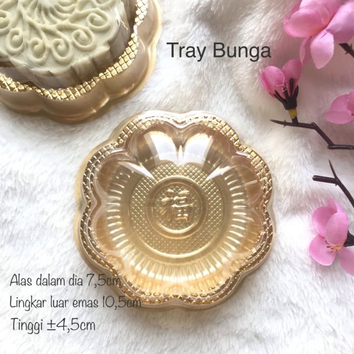 Jual Mika Tray Emas Bulat Bunga Mooncake Pudding Pia Mochi Kue Kering ...