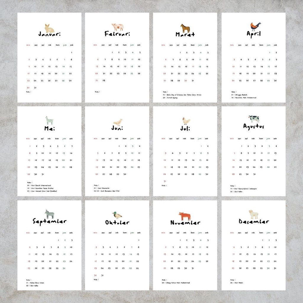 Jual Kalender Aesthetic - 2024 / 2025 - A6 - Kalender Meja - 12 lembar ...