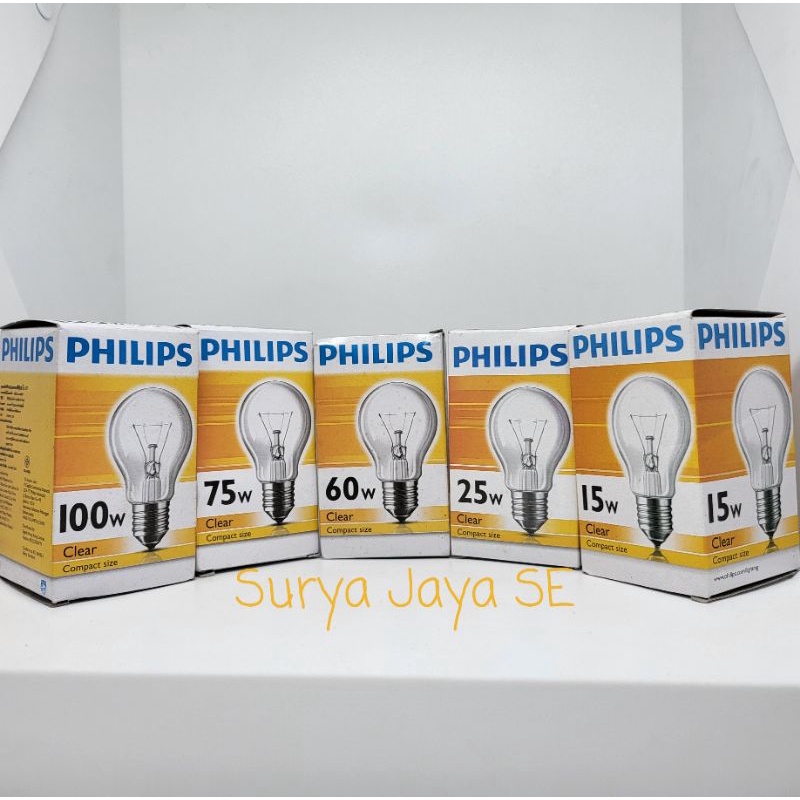 Jual Lampu Bohlam Pijar Bening Clear Philips 15 25 60 75 100 Watt