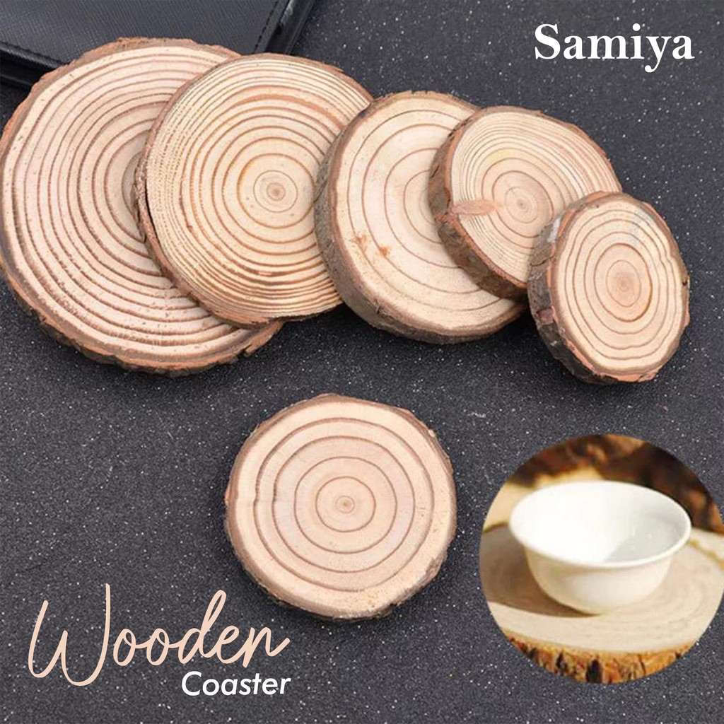 Jual wooden slice coaster / tatakan alas kayu gelas cangkir mangkuk ...