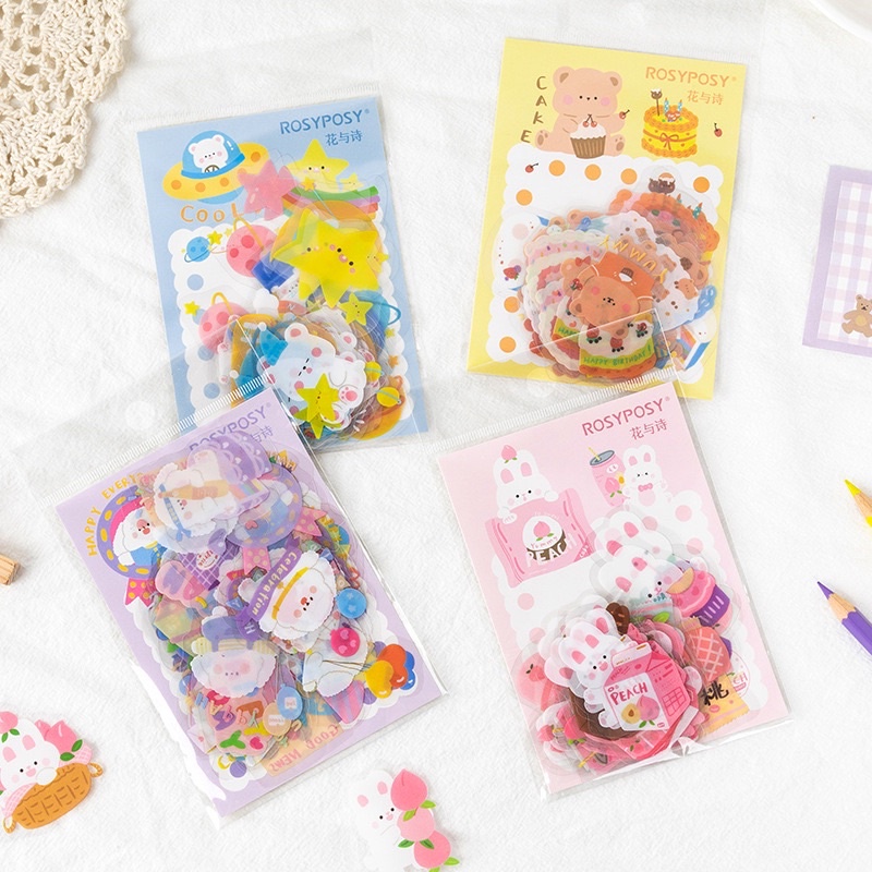 Jual 40pcs sticker rosyposy ala korea warna pastel kisscut sticker lucu ...
