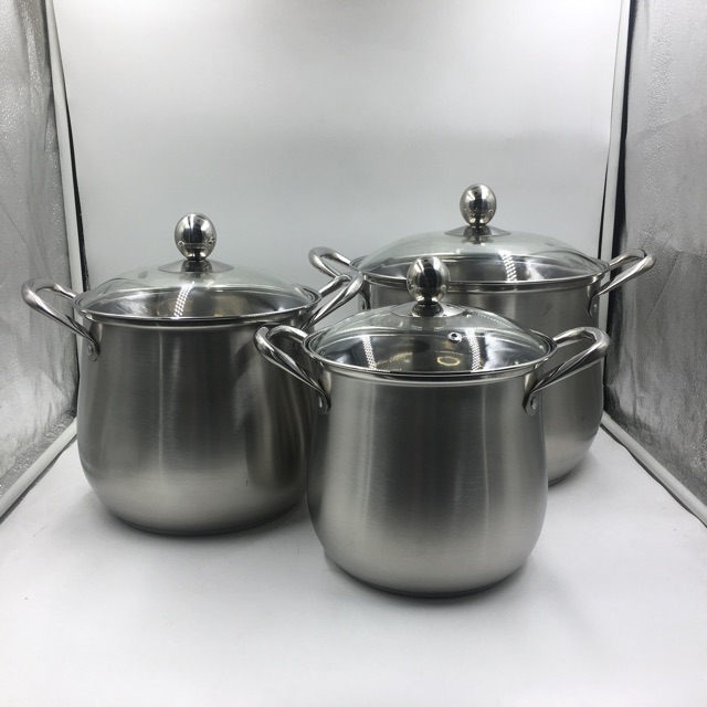 Cookware Set Stainless Steel SP3000 Isi 3 Pcs Panci Masak Dengan Tutup Kaca Peralatan Dapur Lengkap Premium