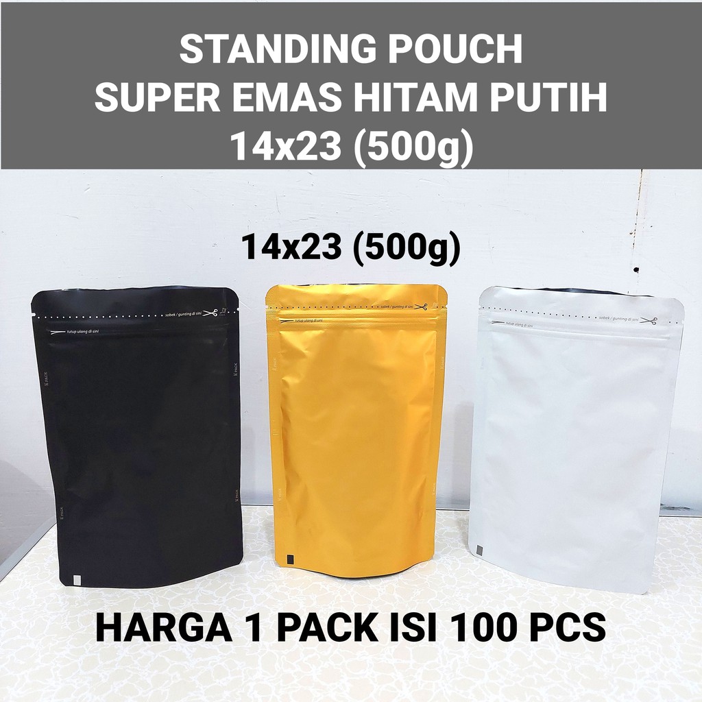 Jual Standing Pouch Aluminium Foil 14x23 500gr Per Pack Isi 100 Pcs