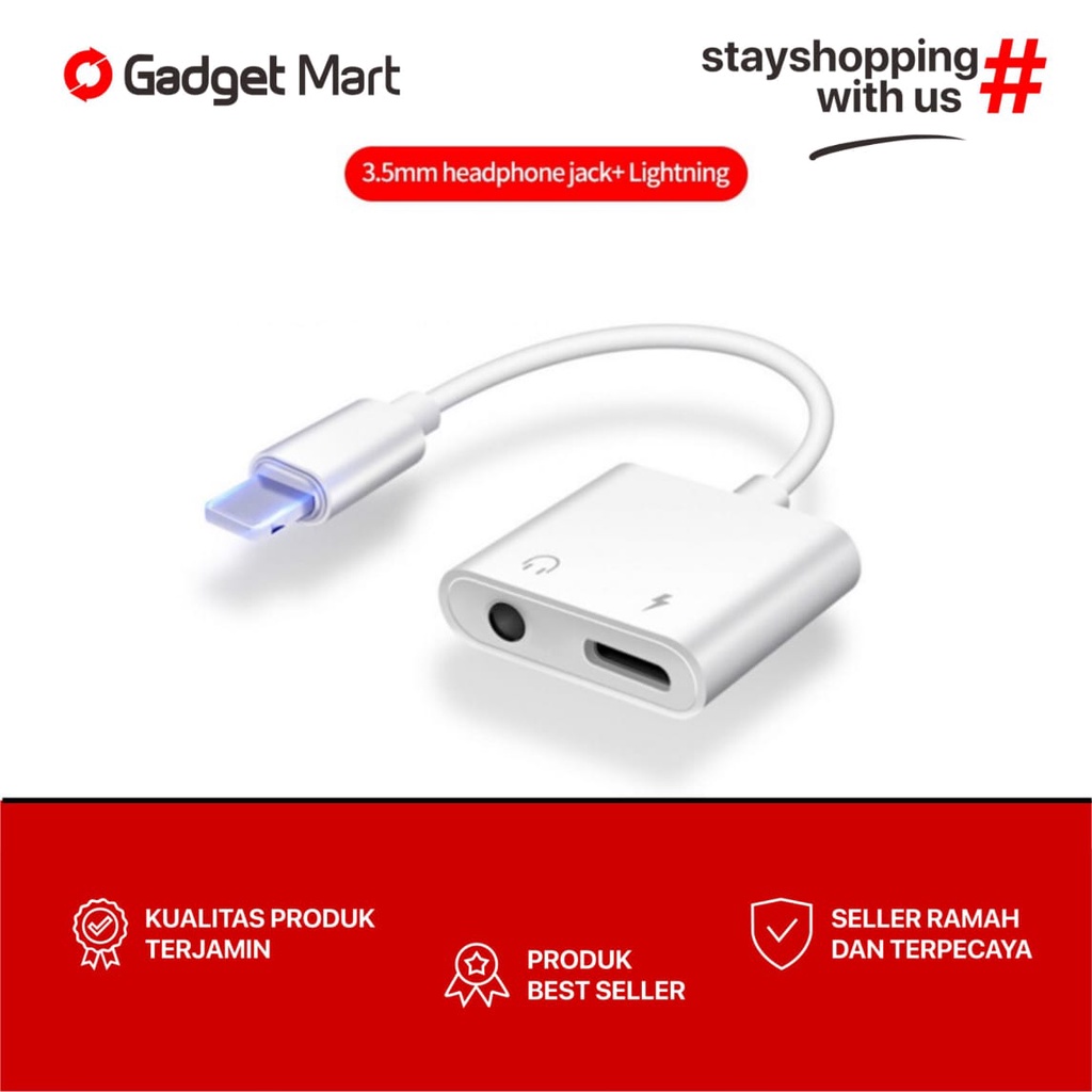 Jual Adapter Lightning to AUX 3.5mm Headphone + Lightning for 2 in 1