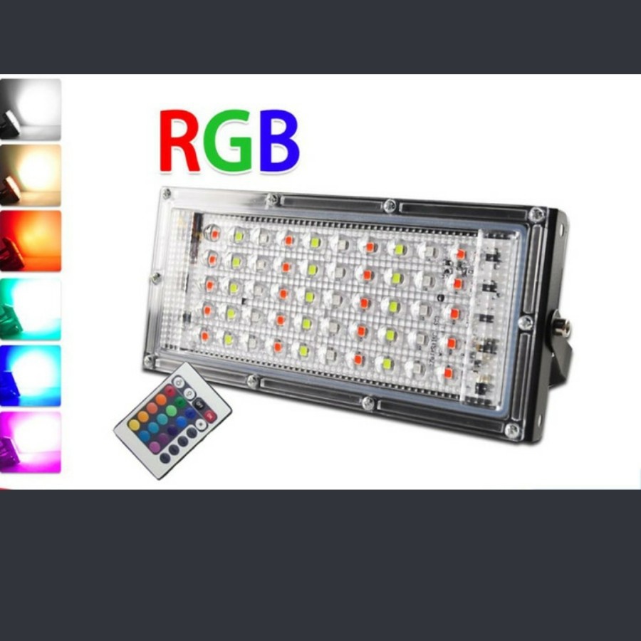 Jual LAMPU SOROT LED RGB 50W remot 220V ANTI AIR WARNA WARNI LED SOROT ...