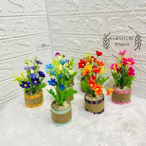 Jual FURNITURE HIASAN RANGKAIAN BUNGA DAISY SET POT GONI , BUNGA ...