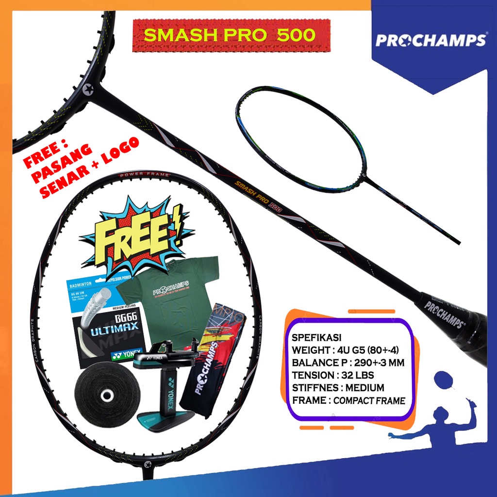 Jual Prochamps Smash Pro 100 / 200 / 300 / 400 / 500 / 700 Raket ...