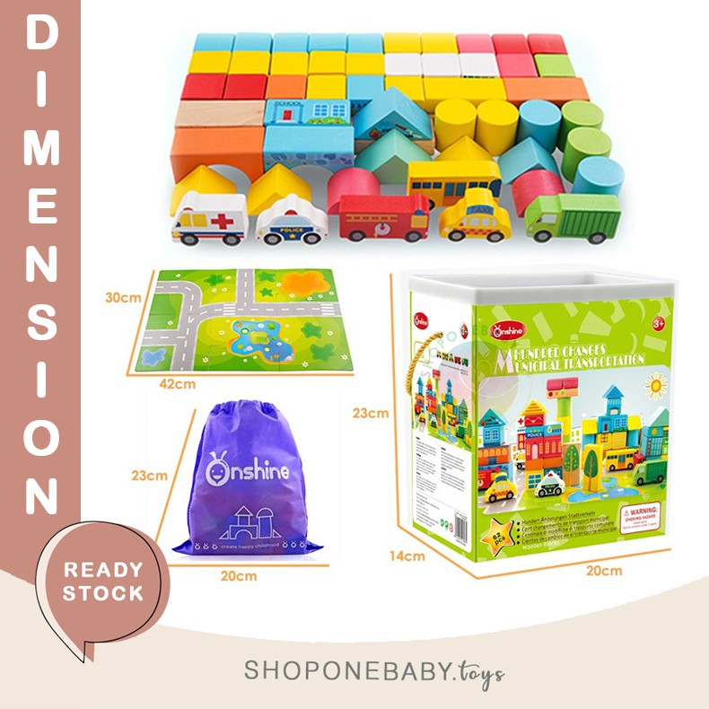 Jual INSTAN 100pc Wooden Building Blocks Transportation Onshine Mainan ...