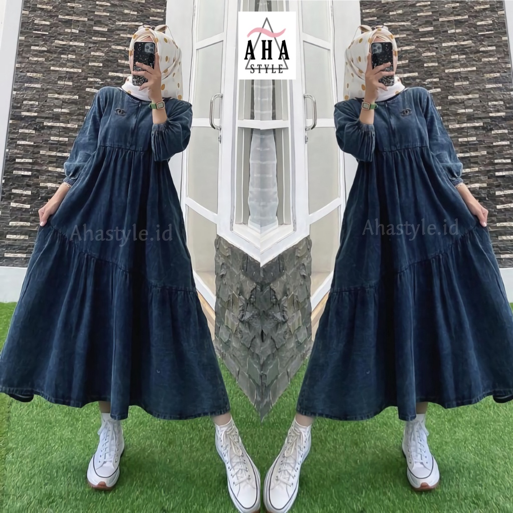 Jual Baju Long Dress Jeans Jumbo Fashion Muslim Korean Style Wanita