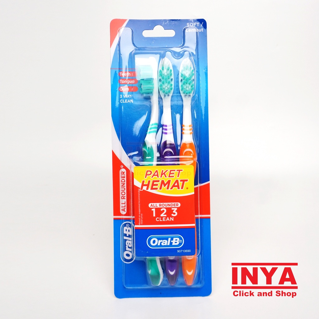 Jual SIKAT GIGI ORAL-B ALL ROUNDER 123 CLEAN SOFT PACK Isi 3pcs ...