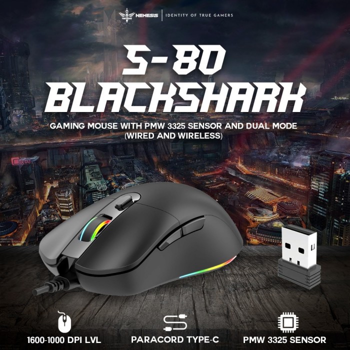 Jual NYK S-80 Blackshark RGB Mouse Gaming Wireless + Wired Rechargeable ...