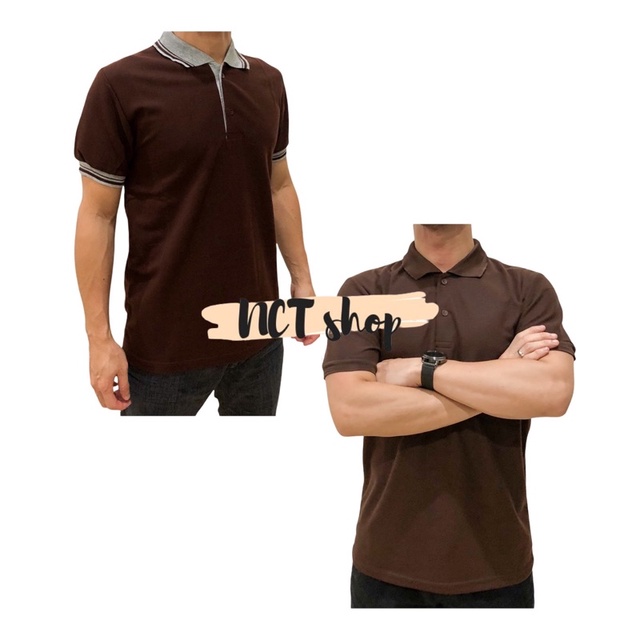 Jual Polo Shirt COKLAT / PoloShirt / Kaos Kerah Polos Kombinasi Unisex ...