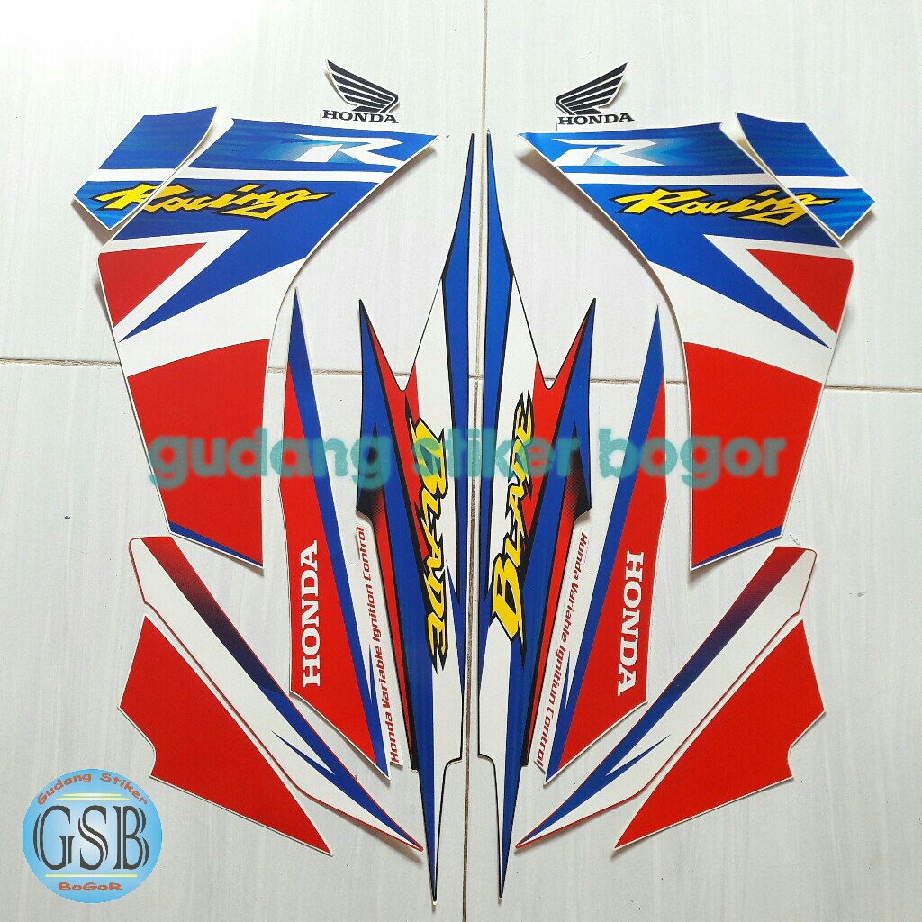 Jual stiker striping lis body motor honda blade racing R 2013 biru ...