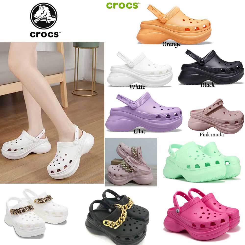 Jual Crocs Classic Bae Clog Sandal Wanita Platform Chain Embellished ...