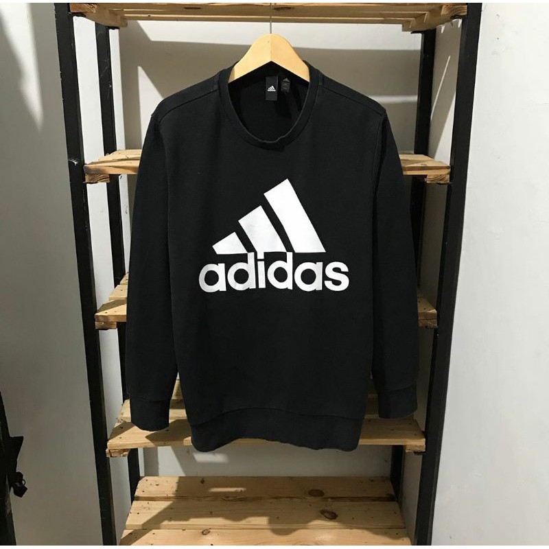 Crewneck sweater keren logo adidas besic varian black full katun