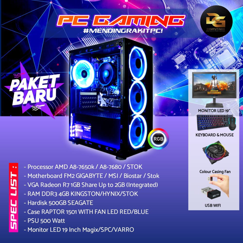 Jual Komputer PC Gaming AMD A8-7650k Computer Set Lengkap Monitor Case ...