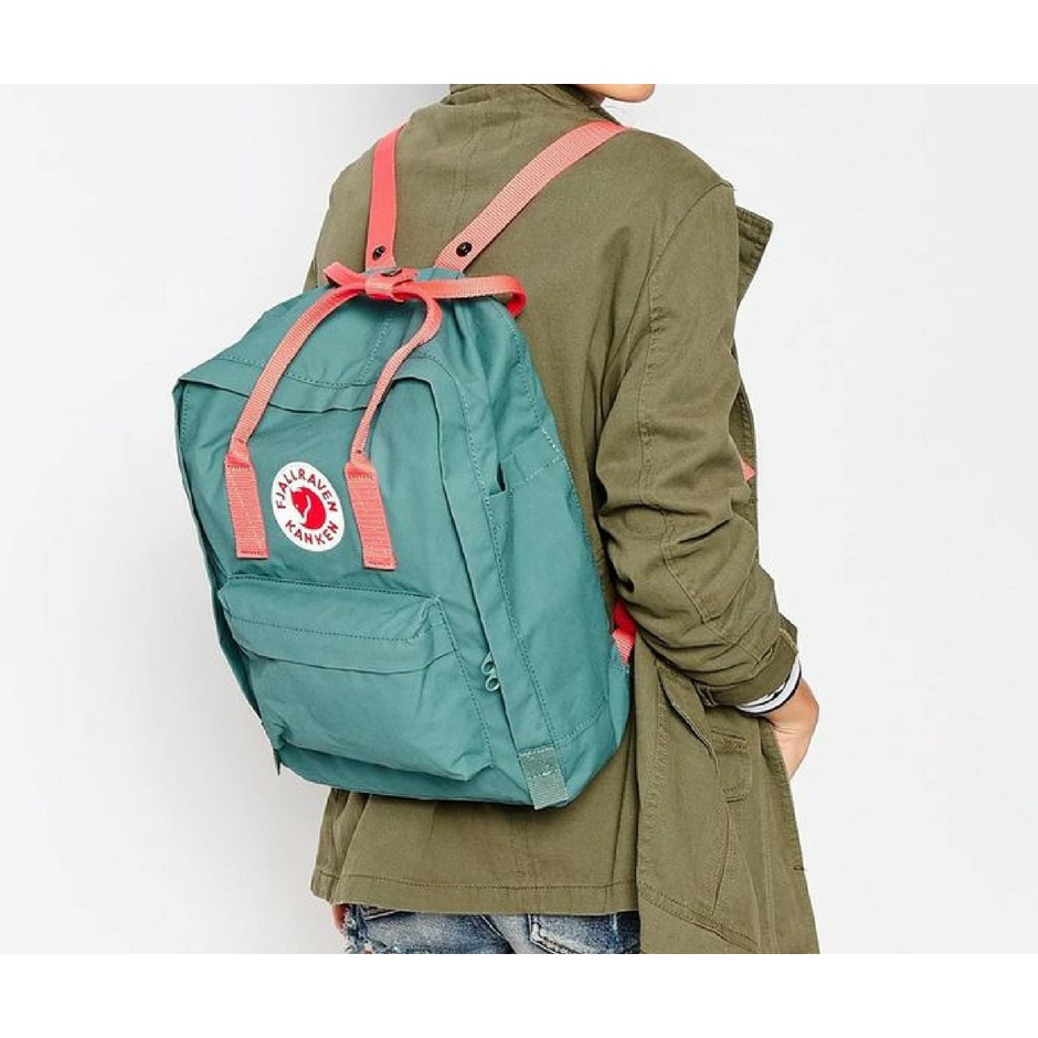 Kanken Backpack Forest Green Peach Pink Kanken Top Fjallraven