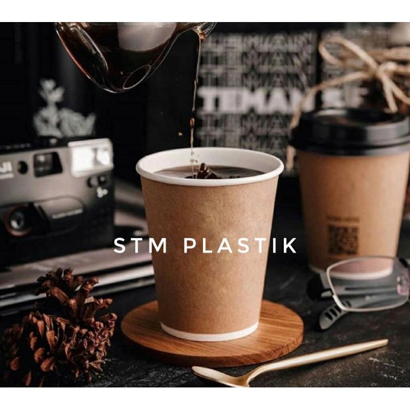 Jual paper cup kraft 8oz/gelas kertas brown 240ml/paper tebal double ...