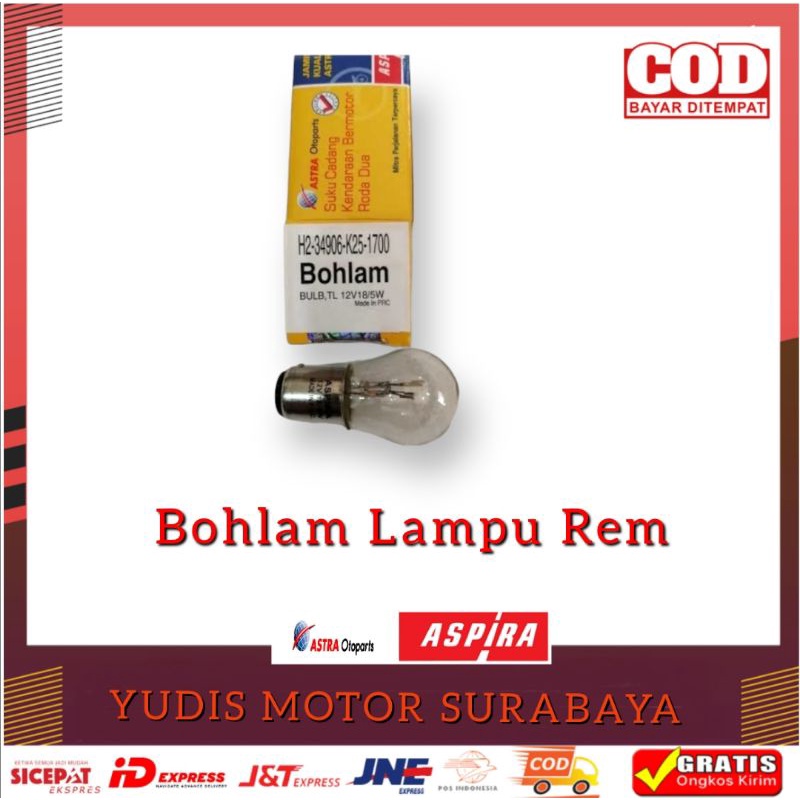 Jual Bohlam-Lampu Rem Belakang-Dop Stop 12V-18/5W Universal Merk Aspira ...