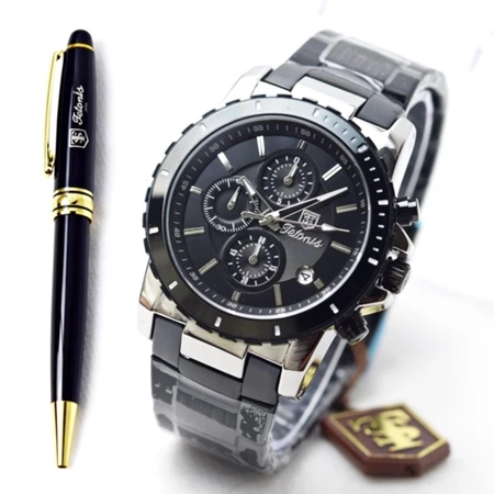 Jam Tangan Pria Tetonis 6455 Chrono Rantai ORIGINAL Bonus Pen