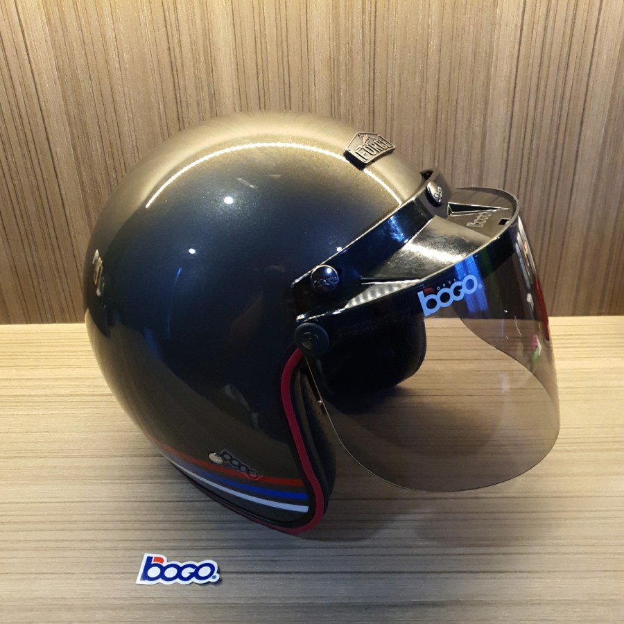 Jual Helm Retro Force +Kaca Bogo Flat Original +Smart Lock System Grey ...