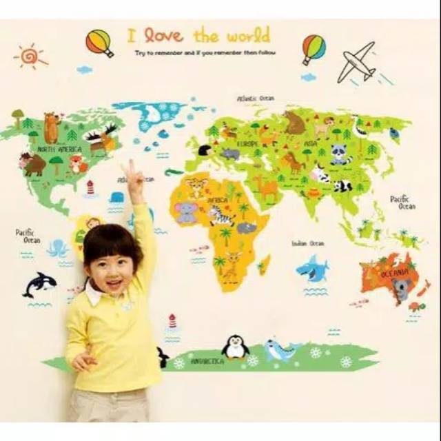 Jual Wall sticker stiker dinding motif map kids peta anak | Shopee ...