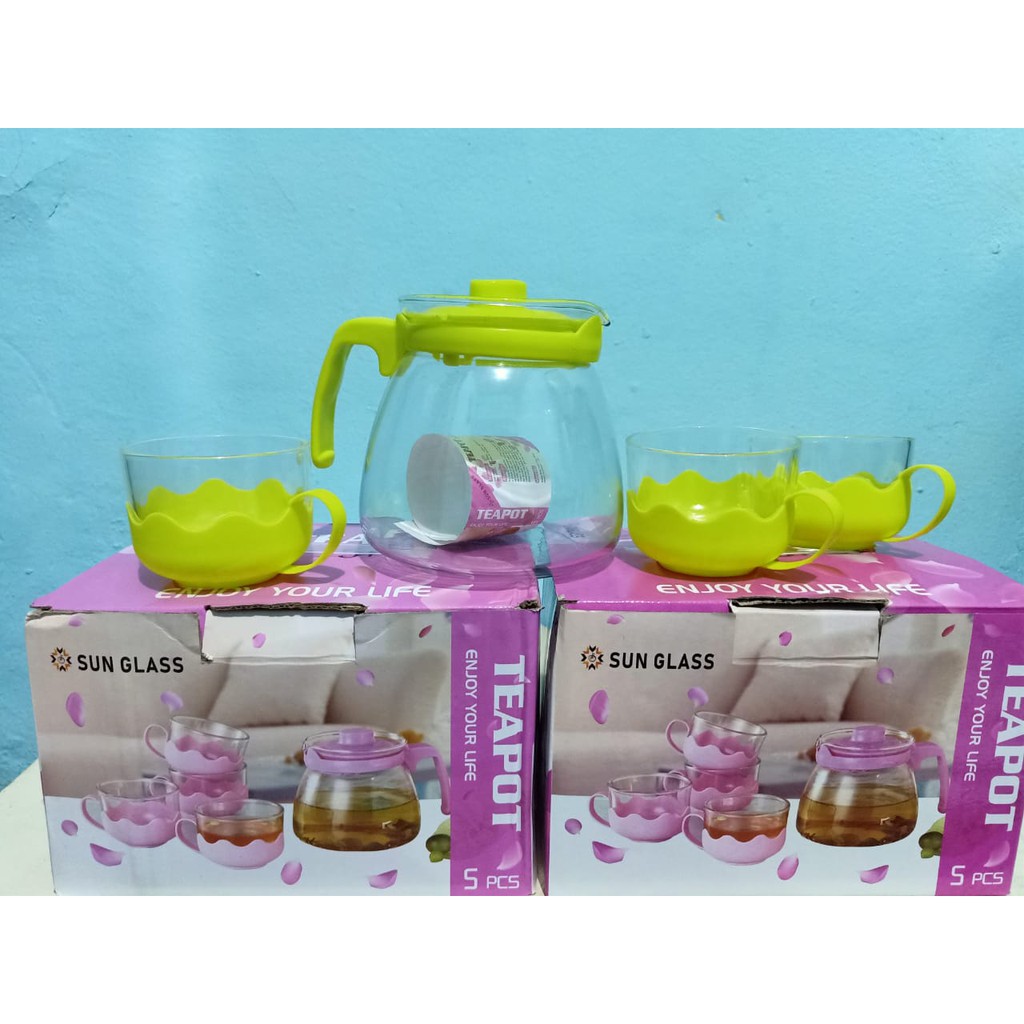 Jual Free Bubble Wrap Teapot Set 5 In1 Teapot Sun Glass Teko Set Air Minum Teko Teh Dan Kopi 7577