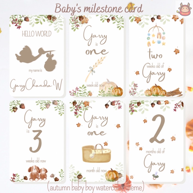 Jual Baby milestone card baby girl premium watercolor floral theme free ...