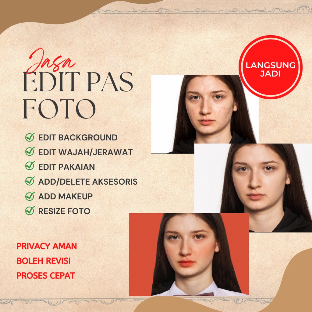 Jual Jasa Edit Pas Foto Ganti Background | Baju Jas | Make Up | Hapus ...